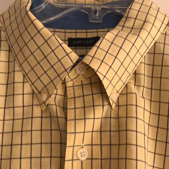 Chaps Yellow/Navy Plaid S/S Men’s Dress Shirt - Picture 3 of 4
